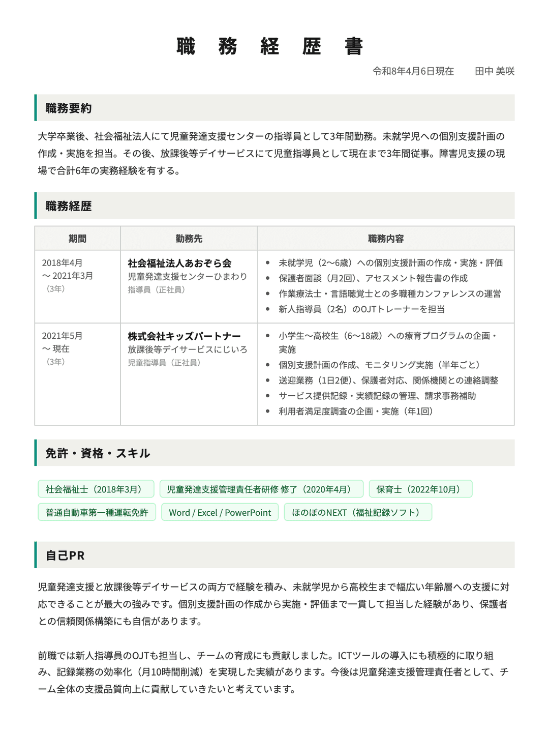 職務経歴書サンプル