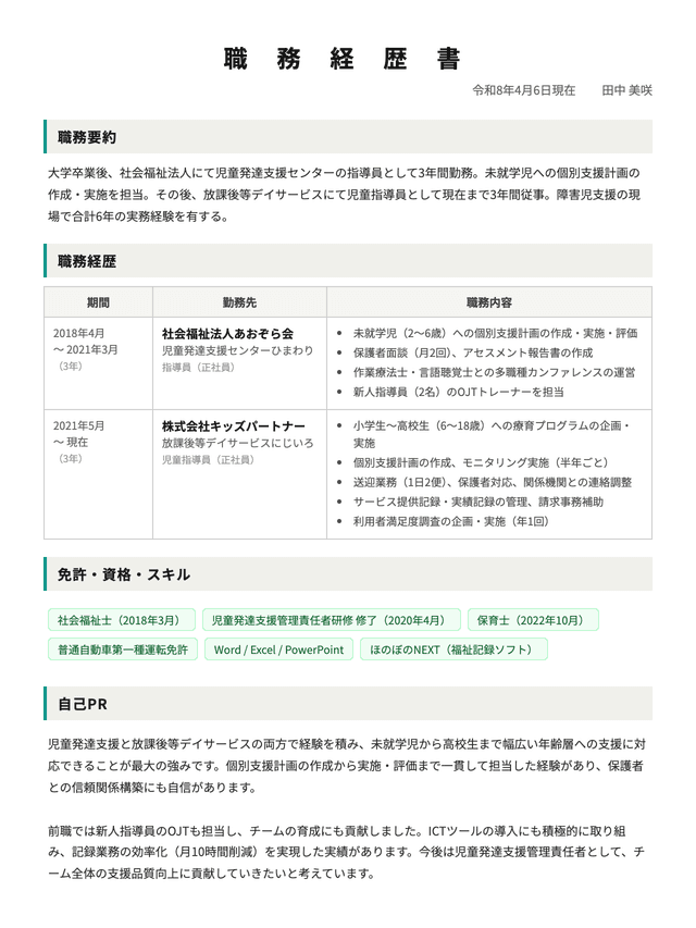 職務経歴書のサンプル